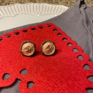Designer Pierced Button Earrings- Peach Colored